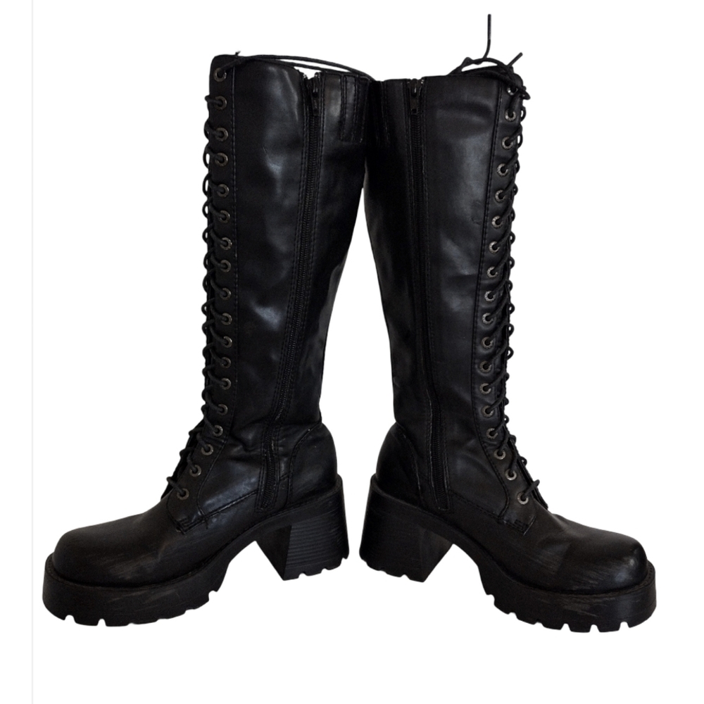 Vintage Y2K BONGO Black Chunky Platform Tall Combat Boots Size 7 1/2 Goth Bratz - Picture 3 of 7